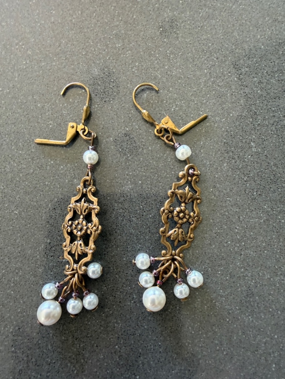 Vintage-Style Gold Filigree Pearl Drop Earrings